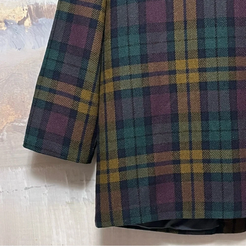Vtg Requirements Wool Blend Blazer Womens Sz 16 Purple Green Tartan Plaid Jacket - Picture 12 of 16